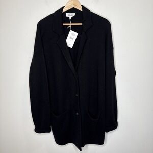 NEW Splendid Collection Cashmere Cardigan Jacket Women's L Black‎ Button Up Long